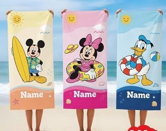 Toalla de playa personalizada de Mickey y sus amigos, toalla de playa de verano de Disneyland, toalla personalizada para viaje a Disneyland, regalo de verano, viaje a Disneyland.