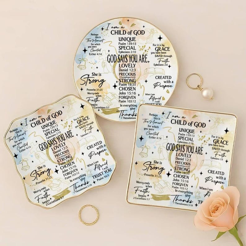 Ceramic Ring Dish, Christian Bible Verse Decor, Faith Gift, Religious Keepsake Plate image 4