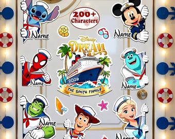 Custom Disney Cruise Magnet - Mickey Minnie Goofy Donald 200+ Characters Family Cruise Door Sign