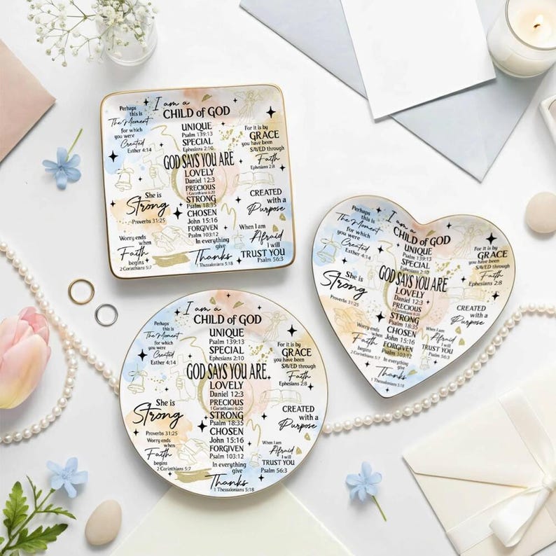Ceramic Ring Dish, Christian Bible Verse Decor, Faith Gift, Religious Keepsake Plate image 3
