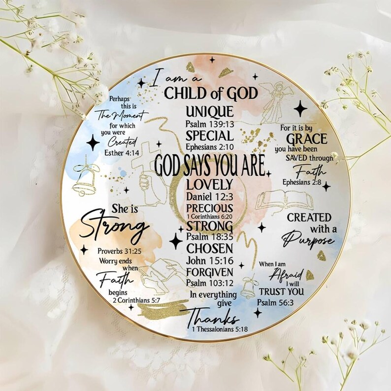 Ceramic Ring Dish, Christian Bible Verse Decor, Faith Gift, Religious Keepsake Plate image 5