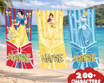 Custom Disneyland Princess Beach Towel, Disneyworld Princess Birthday Girl Towel, Summer Beach Trip, Princess Bath Towel, Girl Trip Summer