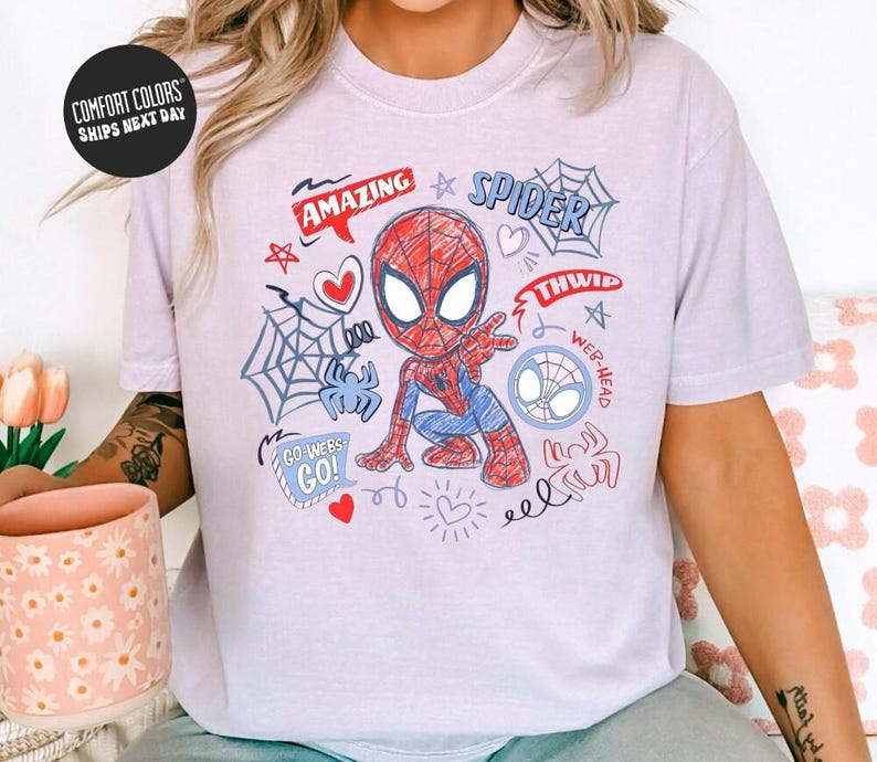 Marvel Spidey And His Amazing Friends Checkered Shirt Ghost Spider Spin Matching Tee Disney MCU Comic Tee Disneyland Family Trip Gifts zdjęcie 4