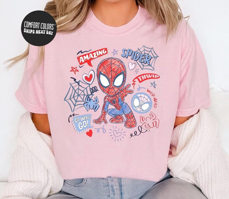 Marvel Spidey And His Amazing Friends Checkered Shirt Ghost Spider Spin Matching Tee Disney MCU Comic Tee Disneyland Family Trip Gifts zdjęcie 6