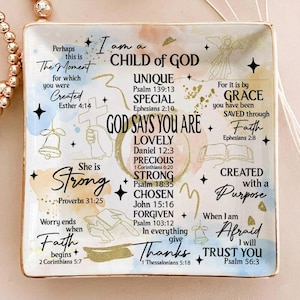 Ceramic Ring Dish, Christian Bible Verse Decor, Faith Gift, Religious Keepsake Plate image 1