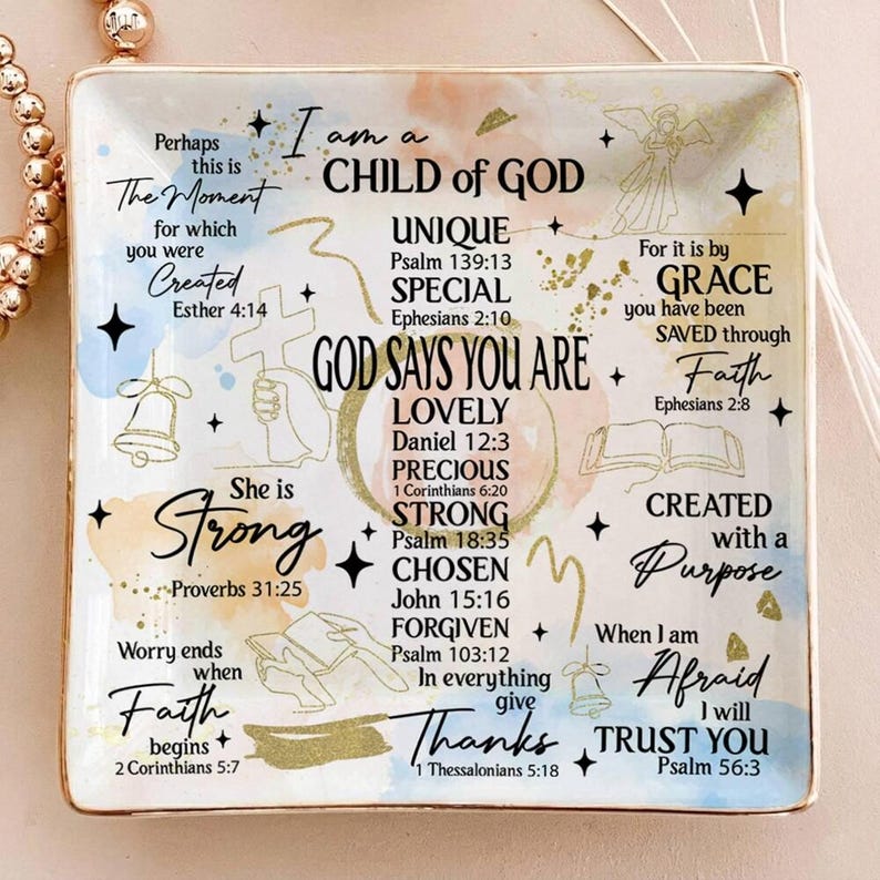 Ceramic Ring Dish, Christian Bible Verse Decor, Faith Gift, Religious Keepsake Plate image 1