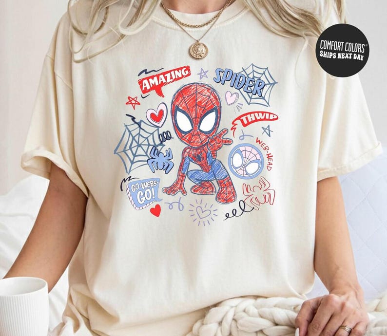 Marvel Spidey And His Amazing Friends Checkered Shirt Ghost Spider Spin Matching Tee Disney MCU Comic Tee Disneyland Family Trip Gifts zdjęcie 2