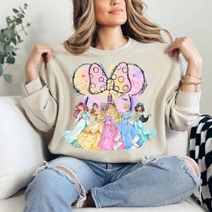 Disney Princess Shirt, Girls Trip Shirt, Disney Princess Bow Shirt, Disney Family Trip Sweatshirt, Disneyland Girl Trip Tee, Belle, Elsa image 3