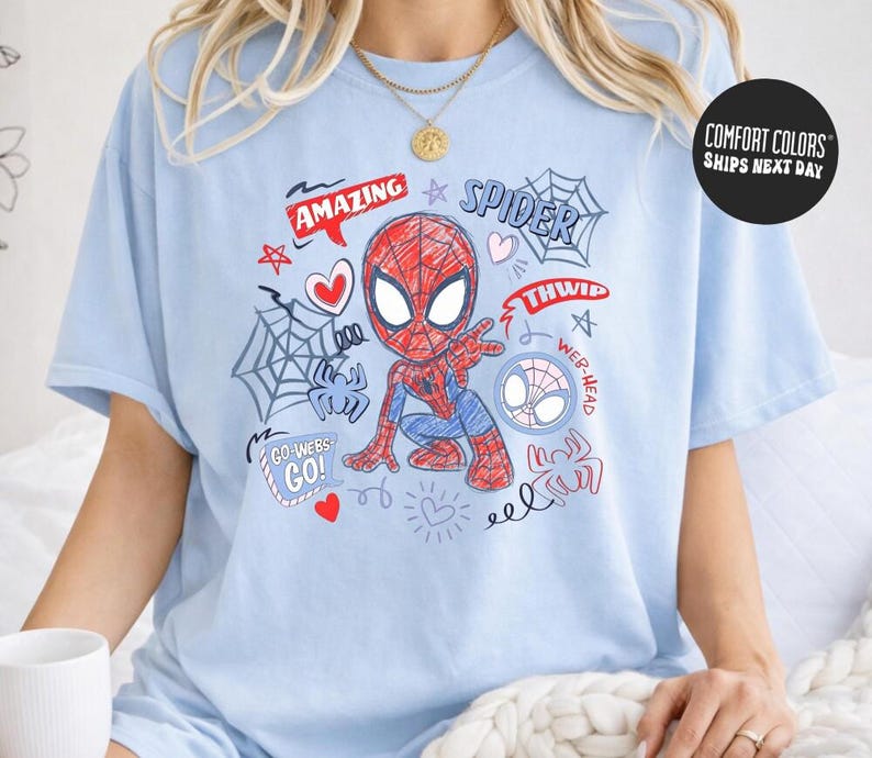 Marvel Spidey And His Amazing Friends Checkered Shirt Ghost Spider Spin Matching Tee Disney MCU Comic Tee Disneyland Family Trip Gifts zdjęcie 5