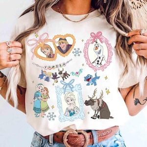 Camiseta de acuarela de Elsa, Anna, Olaf y Sven de Frozen con lazos coquetos imagen 1