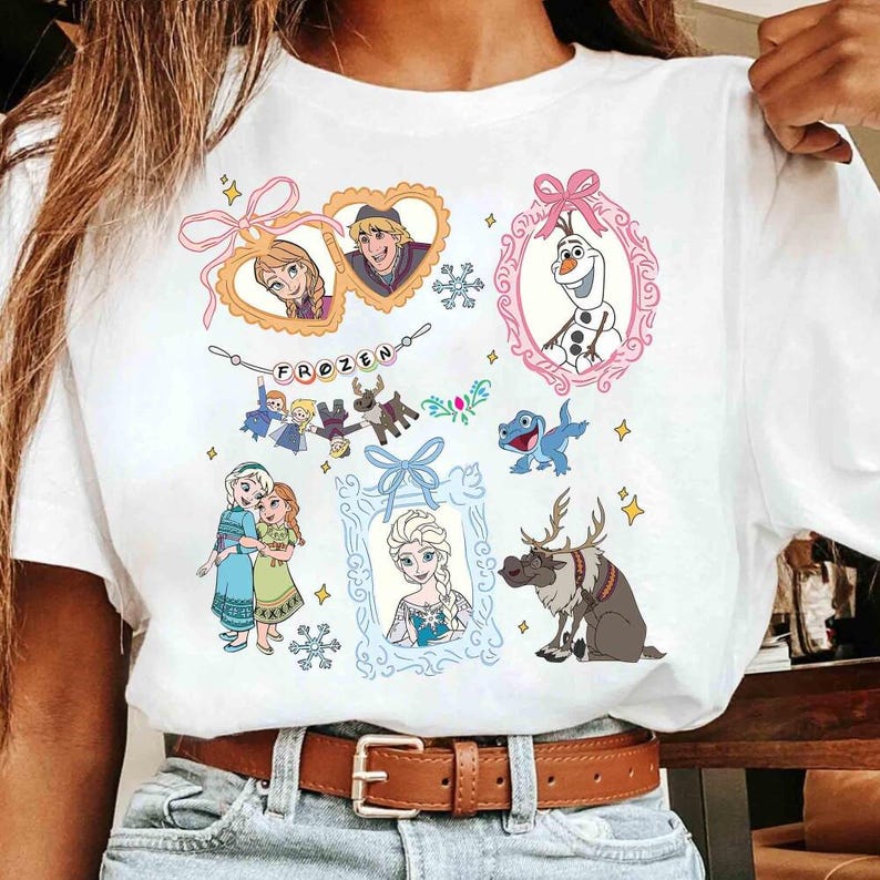 Camiseta de acuarela de Elsa, Anna, Olaf y Sven de Frozen con lazos coquetos imagen 3