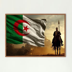 Algeria Flag Wall Art – Algerian Rider Poster – Desert Landscape Print – Cultural Pride Decor – Printable Wall Art