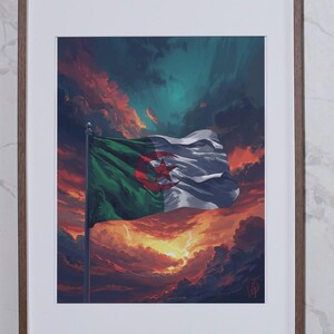 Algeria Flag Wall Art – Dramatic Sky Poster – Algerian Pride Decor – Sunset Cloud Landscape – Printable Wall Art