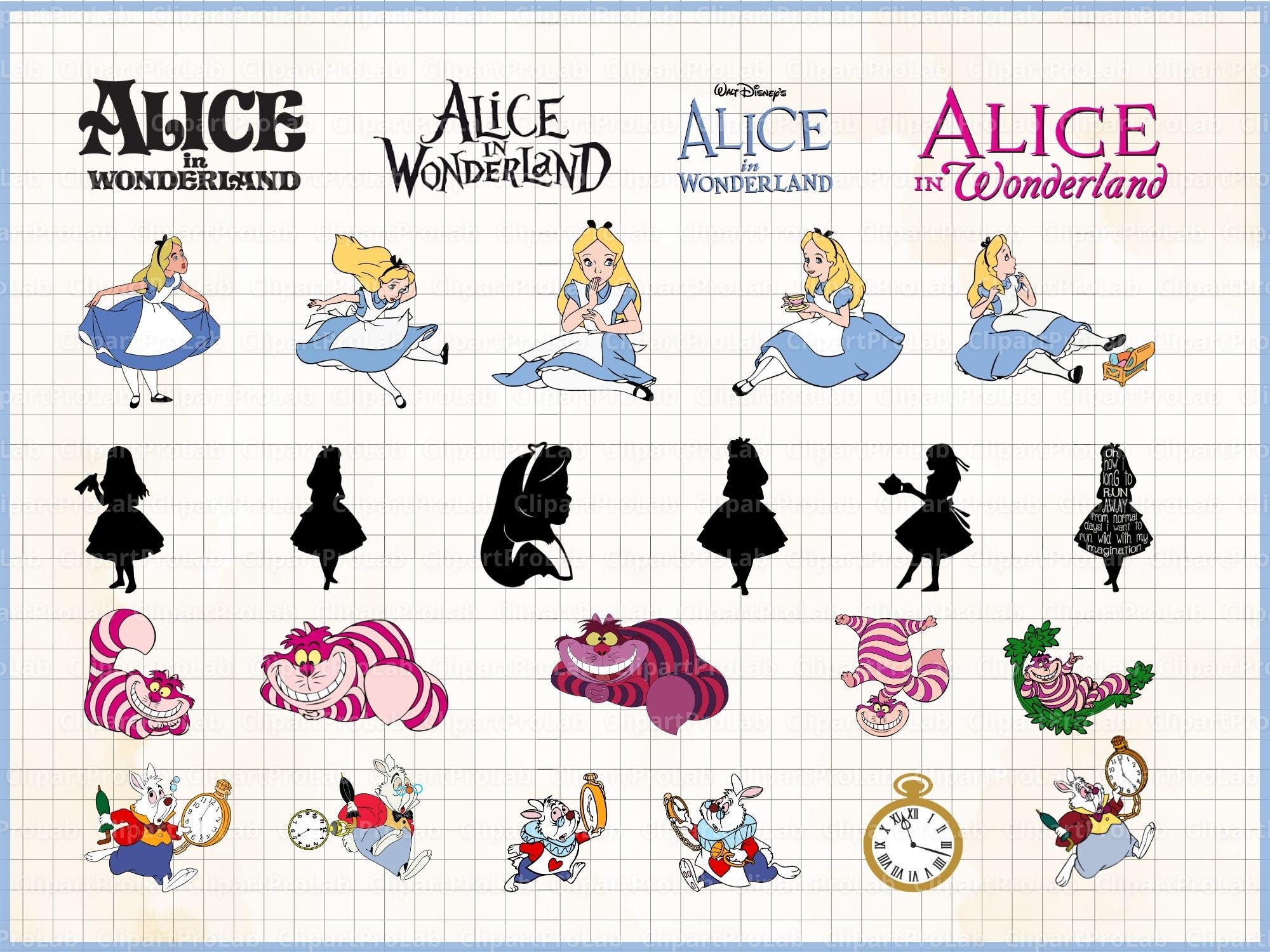 Alice in Wonderland PNG SVG Bundle 60 Designs | Wonderland Clipart for ...