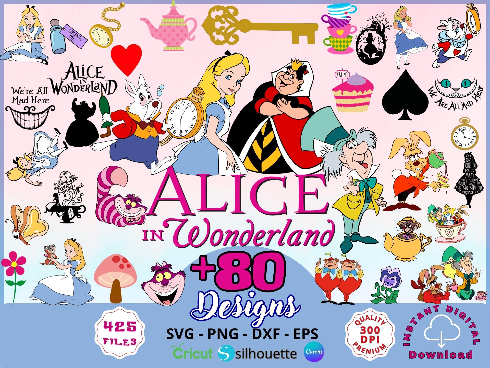 Alice in Wonderland PNG SVG Bundle 60 Designs | Wonderland Clipart for ...