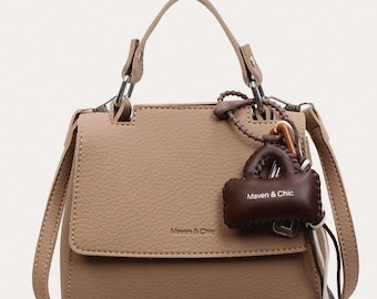 Borsa a tracolla beige con manico superiore, elegante borsa a tracolla