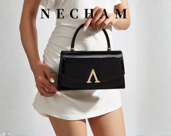 Bolso Negro Elegante para Mujer, Bolso de Charol con Cadena Dorada, Mini Bolso de Mano, Bolso de Fiesta, Regalo