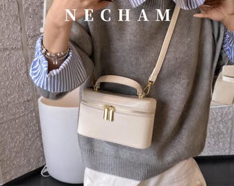 Bolso Mini Cruzado Color Crema para Mujer, Bolso Pequeño de Hombro con Asa, Bolso Minimalista Elegante
