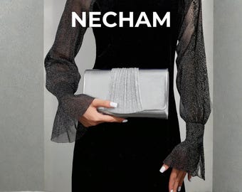 Bolso Clutch Plateado Brillante Fiesta Elegante Boda Mujer