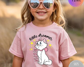 Kids Cat Shirt Marie Inspired – Little Dreamer Toddler Tee, Cute Girl Cat Lover Gift, Pink Bow Kitty Shirt