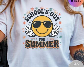 School’s Out For Summer Shirt, Retro Smiley Face Tee, Funny Last Day of School Gift, Teacher Student Summer Vacation Shirt