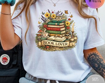 Book Lover Shirt Cozy Reader Gift Cute Books Floral Cottagecore Reading Tee Bibliophile Gift Aesthetic Bookish Shirt