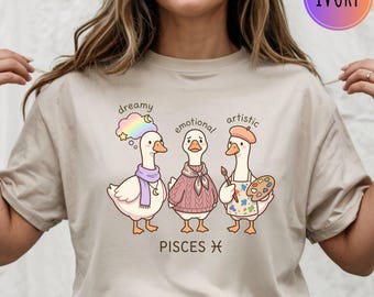 Pisces Goose Graphic Tee, Dreamy Emotional Artistic Zodiac Shirt, Pisces Birthday Gift, Cute Astrology Horoscope Water Sign Apparel