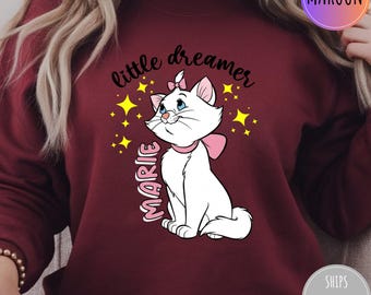 Cute Cat Shirt Marie Inspired – Little Dreamer Aesthetic Tee, Girly Cat Lover Gift, Pink Bow Kitty Graphic T-Shirt