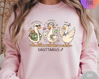 Sagittarius Goose Shirt Funny Zodiac Tee, Free Adventurous Optimistic Astrology Shirt, Cute Sagittarius Birthday Gift Tee