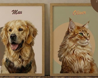 Retrato de mascota personalizado a partir de una foto / Retrato digital de mascota / Arte personalizado para perros o gatos / Regalo de arte mural imprimible para mascotas / Regalo conmemorativo para mascotas