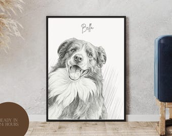 Retrato de mascota personalizado a partir de una foto / Retrato digital de mascota / Arte personalizado para perros o gatos / Regalo de arte mural imprimible para mascotas / Regalo conmemorativo para mascotas
