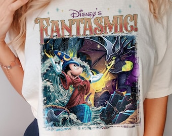 Retro Fantasmic Sorcerer Mickey Fighting Dragon Scene Comfort Colors Sorcerer Mickey Tee, Disney Villain Dragon Scene Park Trip Shirt