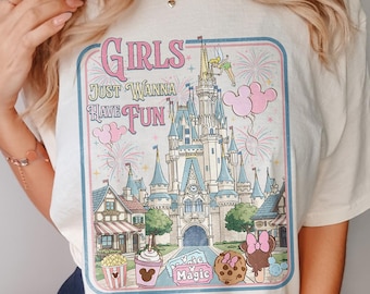 Disney Girls Shirt, Comfort Colors Tee, Castle Park Day Graphic, Girls Just Wanna Have Fun Vacation Shirt