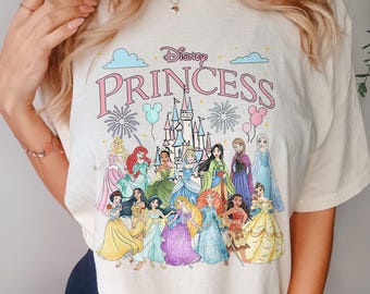 Disney Princess Retro Comfort Colors Shirt, Disneyland Princess Characters Shirt, Castle Graphic Tee, Princess Fan Gift