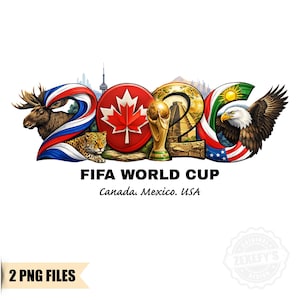May include: A graphic for the FIFA World Cup featuring the number 2026 with a moose, a leopard, a maple leaf, a golden trophy, and an eagle. The text "FIFA WORLD CUP" and "canada. Mexico. USA" are also included.