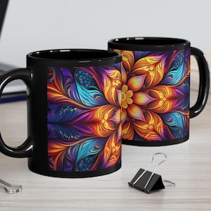 Taza con mandala floral vibrante - Taza de café de cerámica estilo boho colorida - Varias opciones