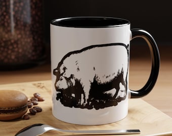 Vintage Pig Illustration Accent Coffee Mug - 2 Sizes - Multiple Color Options - Customize
