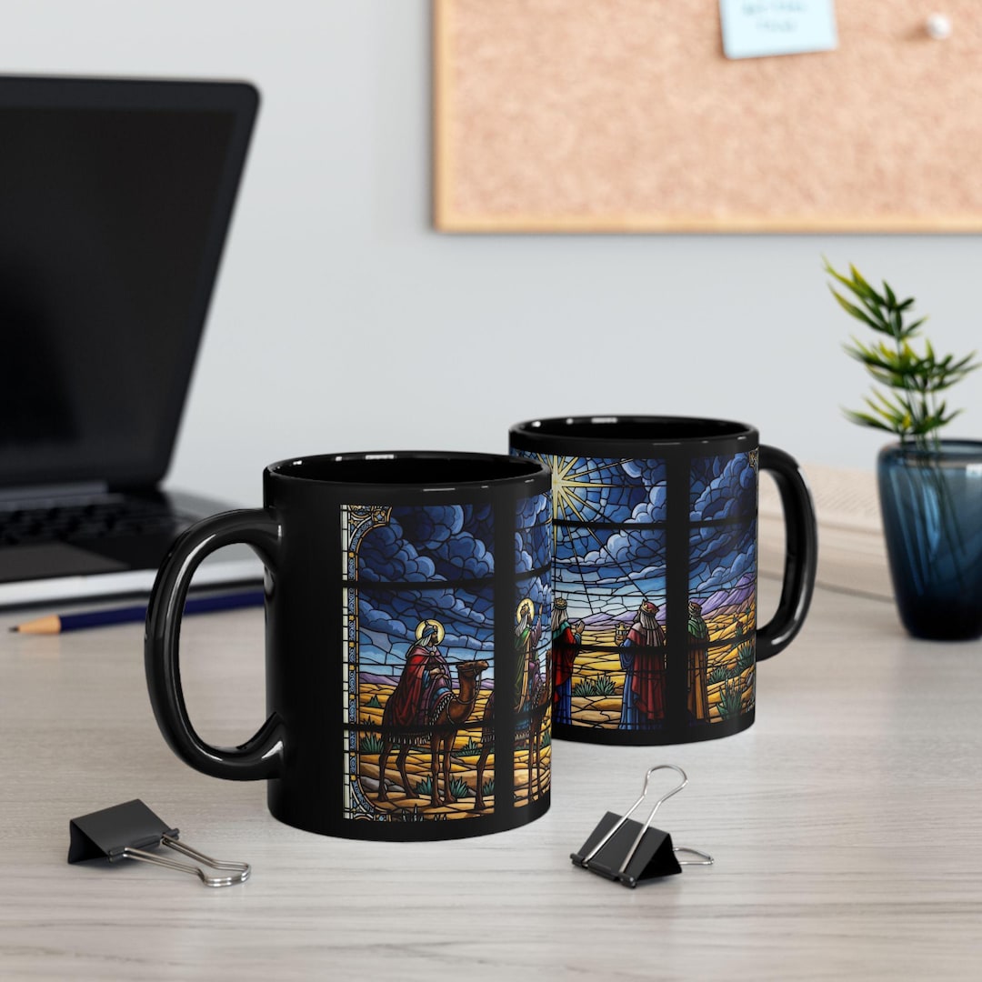 Window Mug Nativity Stained Glass Window Mug - Black Coffee Cup - Christmas Décor ...