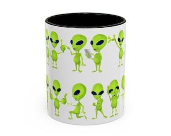 Dancing Green Aliens Mug - Alien Pattern Coffee Cup - 2 sizes - Multiple Colors