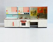 Vintage Toy Kitchen, Fuchs Tin Litho Toy Kitchen, Midcentury Tin Toy Doll Kitchen