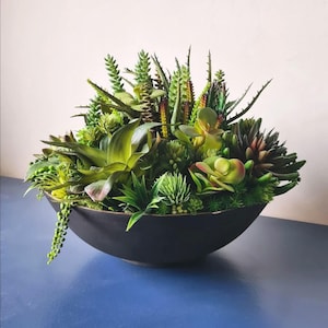 Composizione di grandi piante grasse artificiali in vaso: decorazione moderna con piante, centrotavola rustico