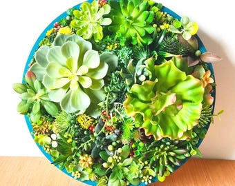 Faux Succulent 3D Wall Circle: Rustic Round Plant Decor (12"/30cm) – 1 day dispatch