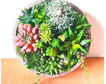 Faux Succulent 3D Wall Art: Rustic Round Plant Decor (8"/20cm) – 1 day dispatch