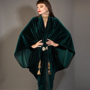 Forest Green Velvet Great Gatsby Dress - Floor length flapper Dress Cocoon coat