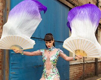 Pair of Purple Dip Dye Fans ~ for belly dance burlesque and circus Costume