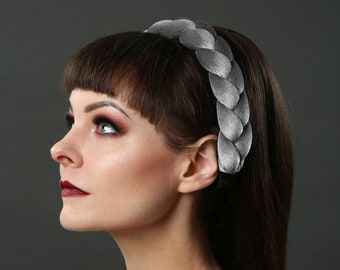 Silver Grey Plaited Velvet Headband