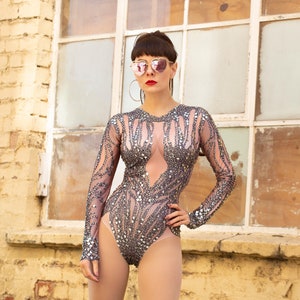 Gunmetal Grey and Beige Rock Dance Leotard