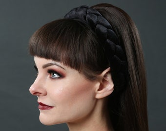 Black Plaited Velvet Headband