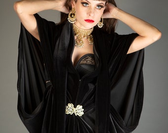 1920's Black Velvet Great Gatsby Dress - Floor length flapper Dress Cocoon coat