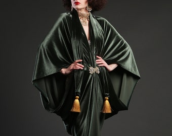 Green 1920's Velvet Great Gatsby Dress - Floor length flapper Dress Cocoon coat